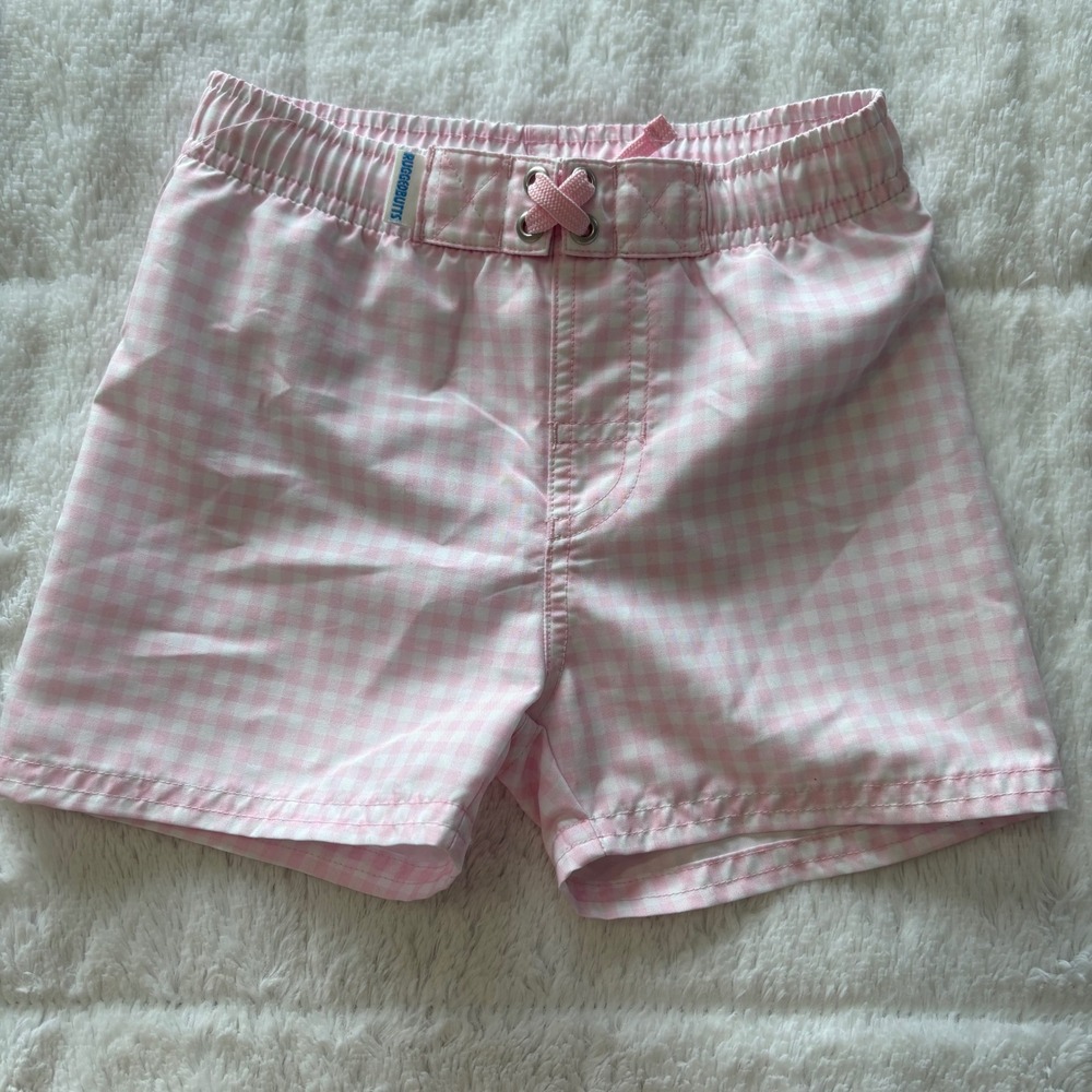 RuggedButts Boys Pink Gingham Swim Trunks Board Shorts 12-18M